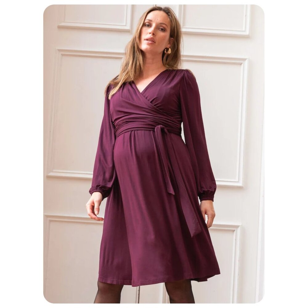 NWT Seraphine Luxe Eudora Plum Maternity Nursing Long Sleeve Evening Dress sz 12
